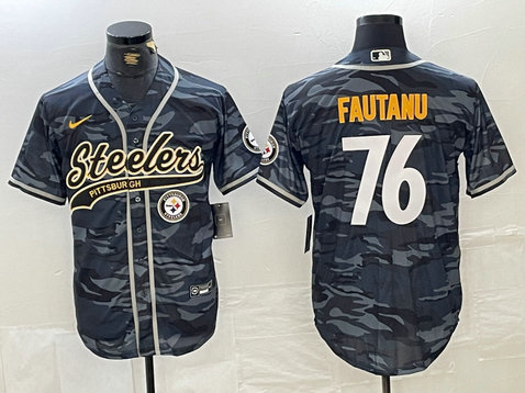 Men's Pittsburgh Steelers #76 Troy Fautanu Black With Patch Cool Base Stitched Baseball Jersey 3