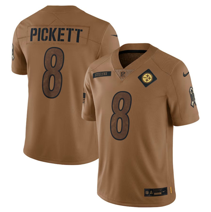 Men's Pittsburgh Steelers #8 Kenny Pickett 2023 Brown Salute To Service Limited Jersey