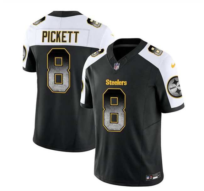 Men's Pittsburgh Steelers #8 Kenny Pickett Black White 2023 F.U.S.E. Smoke Vapor Untouchable Limited Stitched Jersey