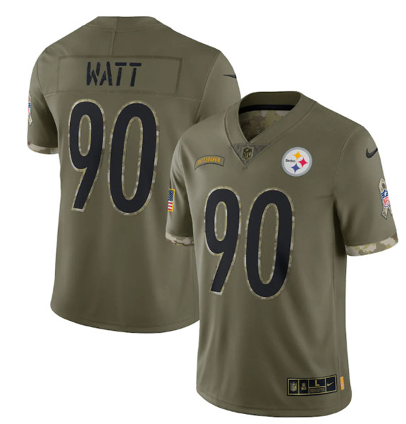 Men's Pittsburgh Steelers #90 T. J. Watt 2022 Olive Salute To Service Limited Stitched Jersey