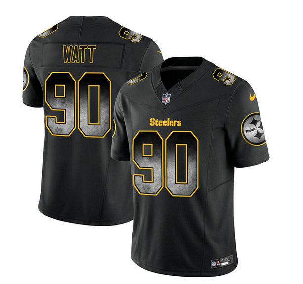 Men's Pittsburgh Steelers #90 T.J. Watt Black 2023 F.U.S.E. Smoke Vapor Untouchable Limited Stitched Jersey