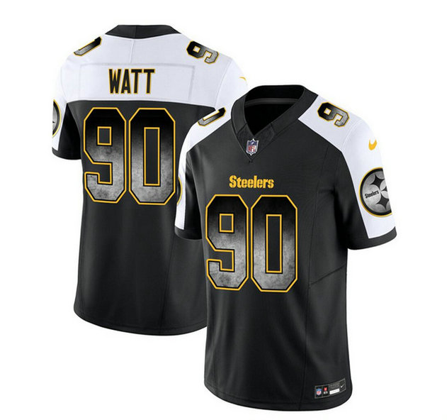 Men's Pittsburgh Steelers #90 T.J. Watt Black White 2023 F.U.S.E. Smoke Vapor Untouchable Limited Stitched Jersey