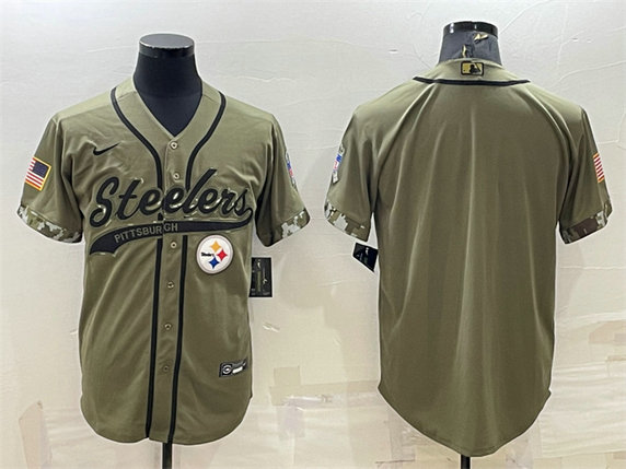 Men's Pittsburgh Steelers Blank Olive Salute To Service Cool Base Stitched Baseball Jersey