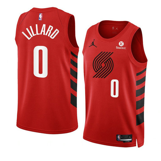 Men's Portland Trail Blazers #0 Damian Lillard 2022 23 Red Statement Edition Swingman Stitched Basketball Jersey