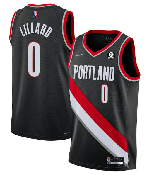 Men's Portland Trail Blazers #0 Damian Lillard Black 2021 22 Icon Edition 75th Anniversary Stitched Basketball Jersey