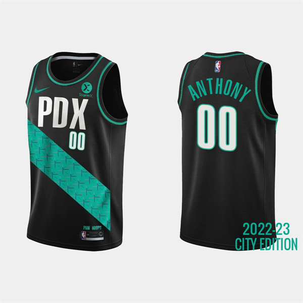 Men's Portland Trail Blazers #00 Carmelo Anthony 2022-23 Black City Edition Stitched Basketball Jersey