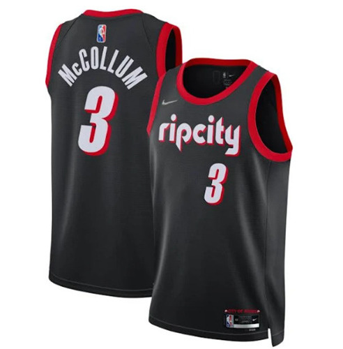 Men's Portland Trail Blazers #3 C.J. McCollum 2021 22 Black City Edition 75th Anniversary Stitched Basketball Jersey