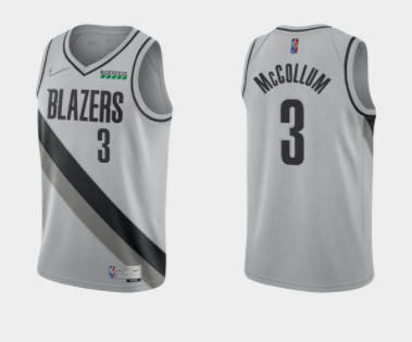 Men's Portland Trail Blazers #3 C.J. McCollum Grey Earned Edition Stitched Basketball Jersey