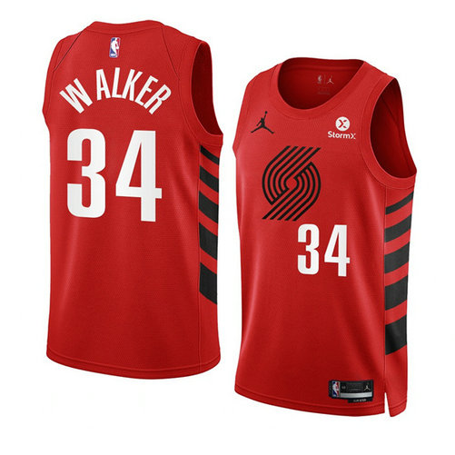 Men's Portland Trail Blazers #34 Jabari Walker 2022 23 Red Statement Edition Swingman Stitched Basketball Jersey
