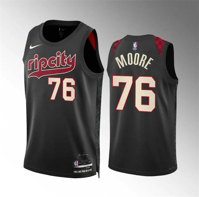 Men's Portland Trail Blazers #76 Taze Moore Black 2023 24 City Edition Stitched Basketball Jersey