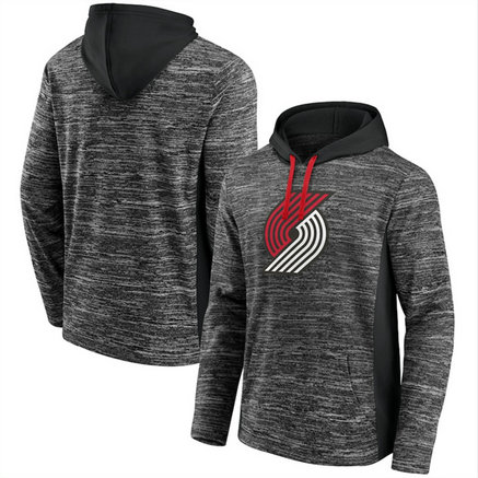 Men's Portland Trail Blazers Heathered Charcoal Black Instant Replay Color Block Pullover Hoodie