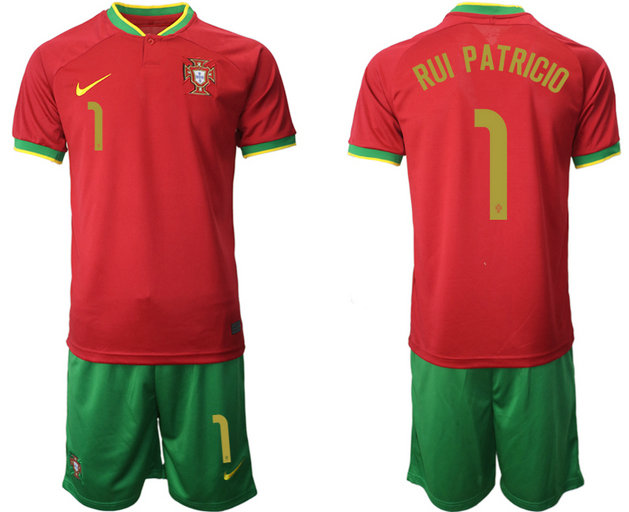 Men's Portugal #1 Rui Patricio Red Home Soccer Jersey Suit