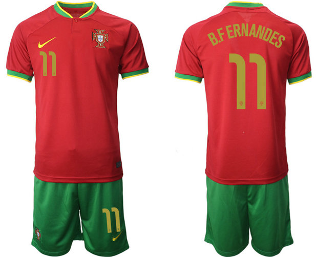 Men's Portugal #11 B.Fernandes Red Home Soccer Jersey Suit