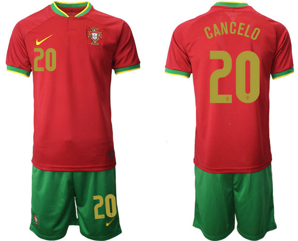 Men's Portugal #20 Cancelo Red Home Soccer Jersey Suit