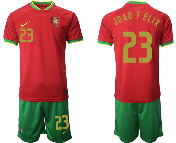 Men's Portugal #23 Joao F Elix Red Home Soccer Jersey Suit