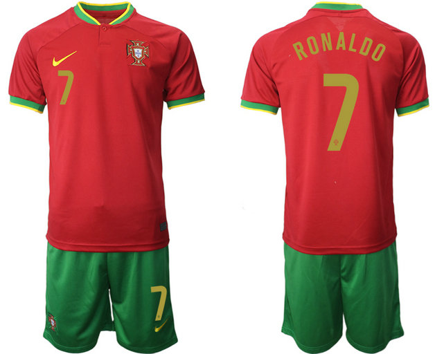 Men's Portugal #7 Ronaldo Red Home Soccer Jersey Suit
