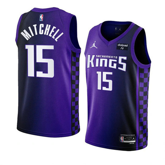 Men's Sacramento Kings #15 Davion Mitchell Purple 2023 24 Statement Edition Swingman Stitched Basketball Jersey