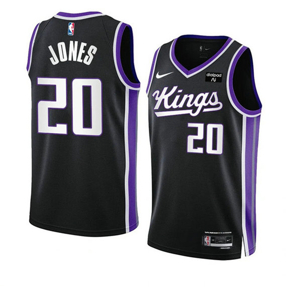 Men's Sacramento Kings #20 Colby Jones Black 2023 24 Icon Edition Swingman Stitched Basketball Jersey