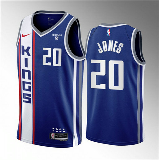 Men's Sacramento Kings #20 Colby Jones Blue 2023 24 City Edition Stitched Basketball Jersey
