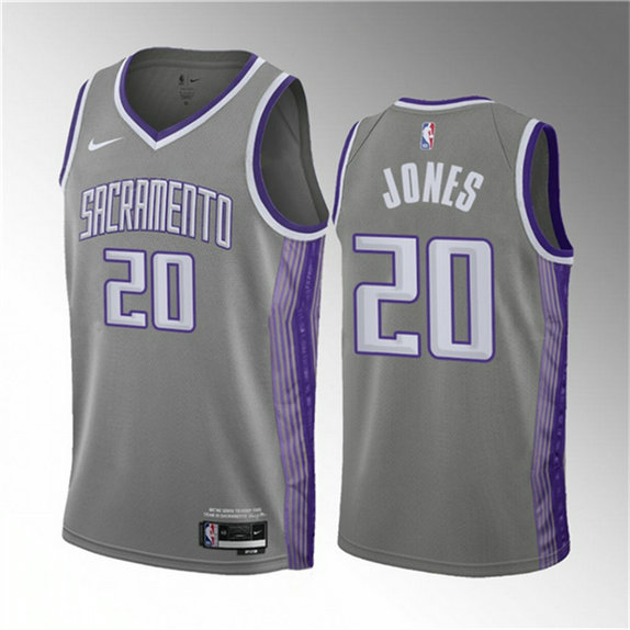Men's Sacramento Kings #20 Colby Jones Grey 2023 Draft City Edition Stitched Jersey