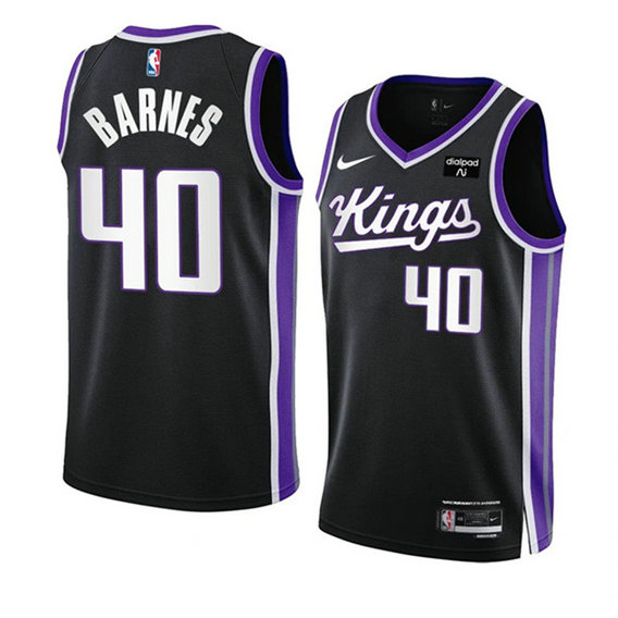Men's Sacramento Kings #40 Harrison Barnes Black 2023 24 Icon Edition Swingman Stitched Basketball Jersey