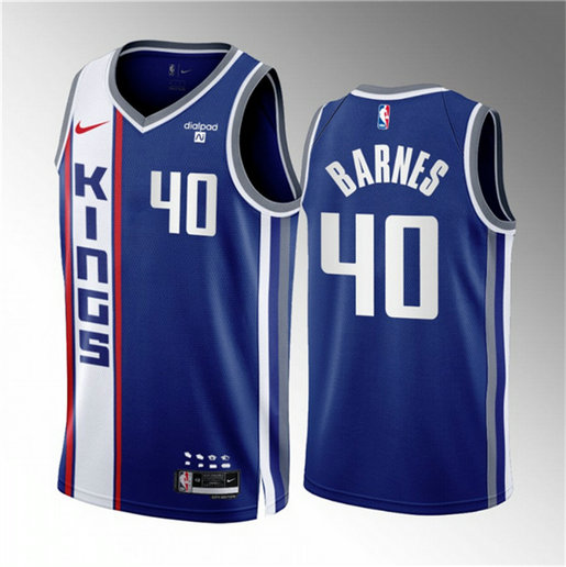 Men's Sacramento Kings #40 Harrison Barnes Blue 2023 24 City Edition Stitched Basketball Jersey