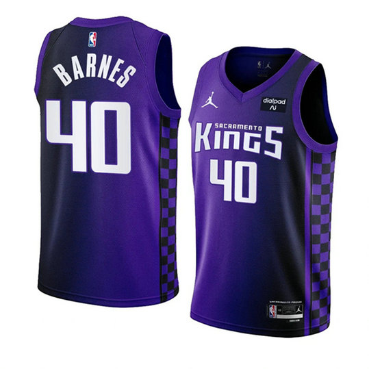 Men's Sacramento Kings #40 Harrison Barnes Purple 2023 24 Statement Edition Swingman Stitched Basketball Jersey