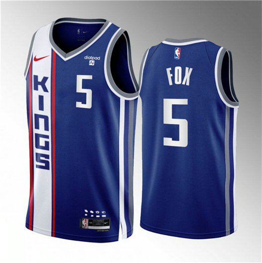 Men's Sacramento Kings #5 De'Aaron Fox Blue 2023 24 City Edition Stitched Basketball Jersey