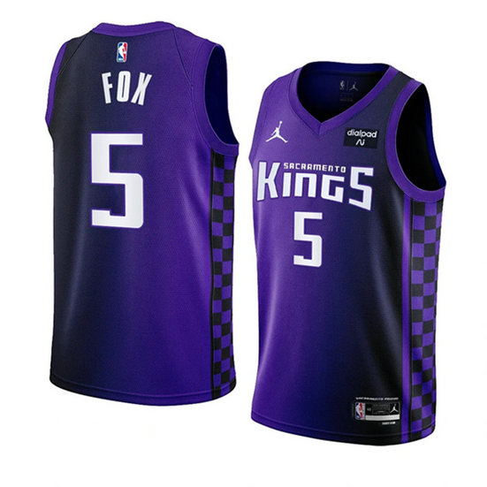 Men's Sacramento Kings #5 De’Aaron Fox Purple 2023 24 Statement Edition Swingman Stitched Basketball Jersey