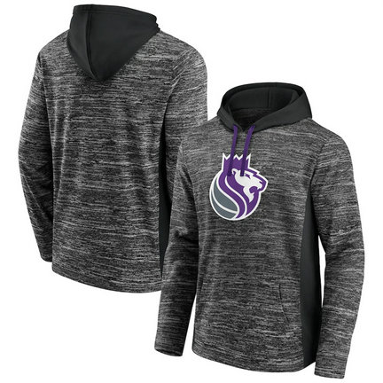 Men's Sacramento Kings Heathered Charcoal Black Instant Replay Color Block Pullover Hoodie