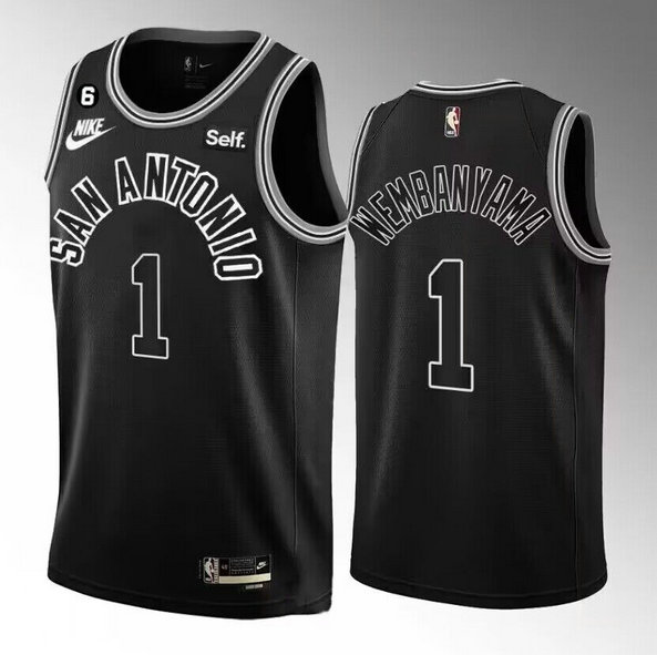 Men's San Antonio Spurs #1 Victor Wembanyama Black 2022 23 Classic Edition With NO.6 Patch Stitched Basketball Jersey