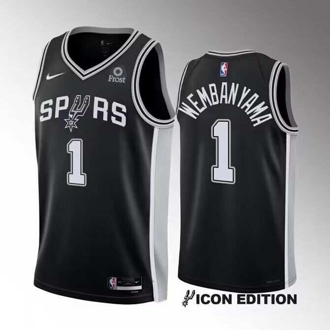 Men's San Antonio Spurs #1 Victor Wembanyama Black 2022 23 Icon Edition Stitched Basketball Jersey