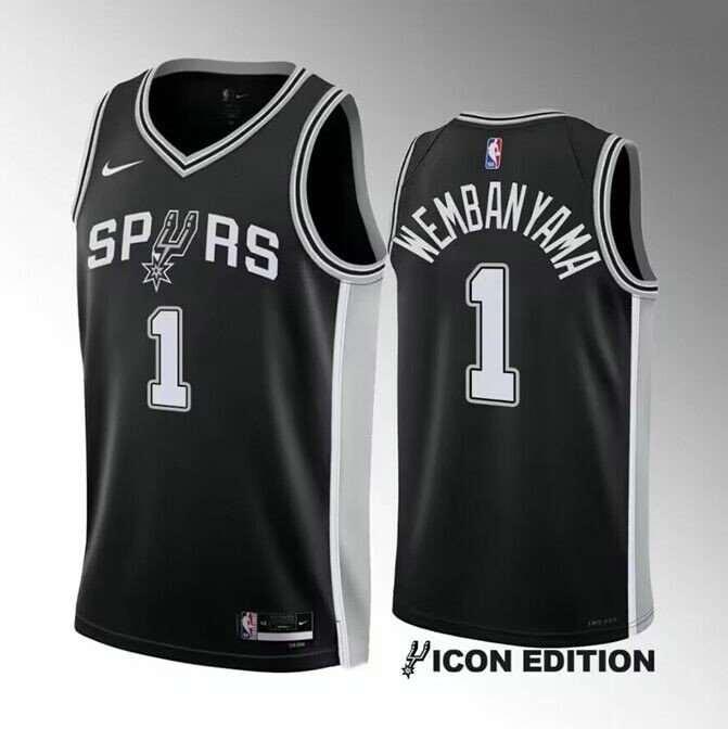 Men's San Antonio Spurs #1 Victor Wembanyama Black 2022 23 Icon Edition Stitched Basketball JerseyS