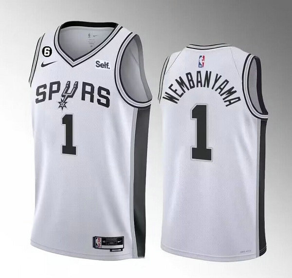Men's San Antonio Spurs #1 Victor Wembanyama White 2022 23 Association Edition With NO.6 Patch Stitched Basketball Jersey