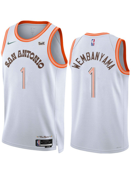 Men's San Antonio Spurs #1 Victor Wembanyama White 2023 24 City Edition Stitched Basketball Jersey