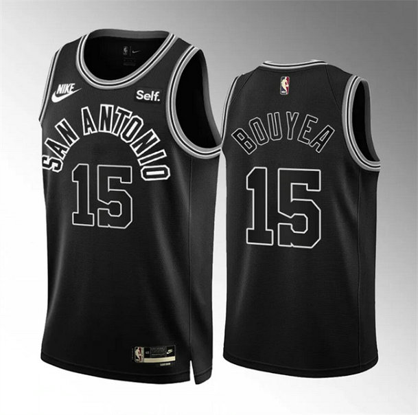 Men's San Antonio Spurs #15 Jamaree Bouyea 2022 23 Black Classic Edition Stitched Basketball Jersey