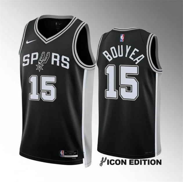Men's San Antonio Spurs #15 Jamaree Bouyea Black 2022 23 Icon Edition Stitched Basketball Jersey