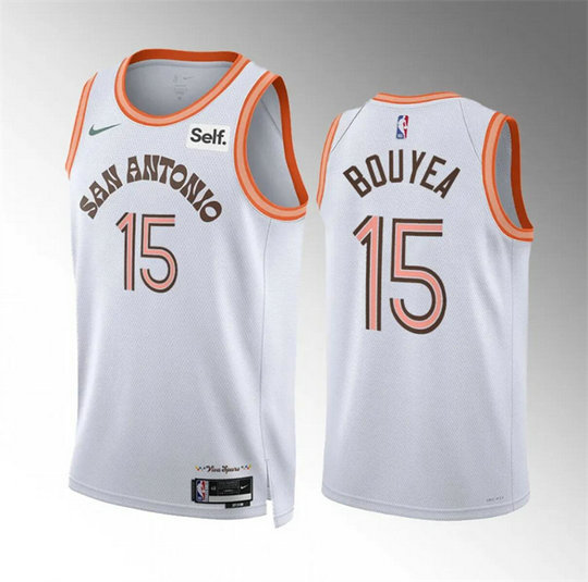 Men's San Antonio Spurs #15 Jamaree Bouyea White 2023 24 City Edition Stitched Basketball Jersey