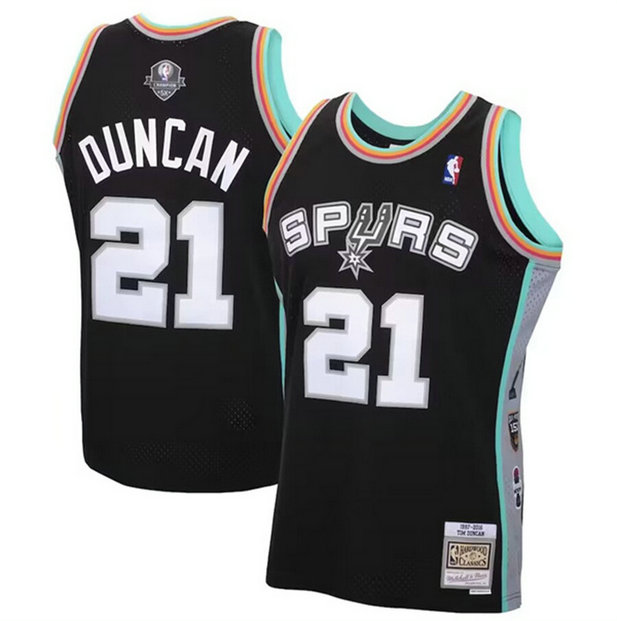 Men's San Antonio Spurs #21 Tim Duncan Black 2020 Hardwood Classics Swingman Stitched Jersey