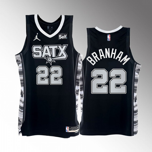 Men's San Antonio Spurs #22 Malaki Branham 2022 23 Black Black Stitched Basketball Jersey