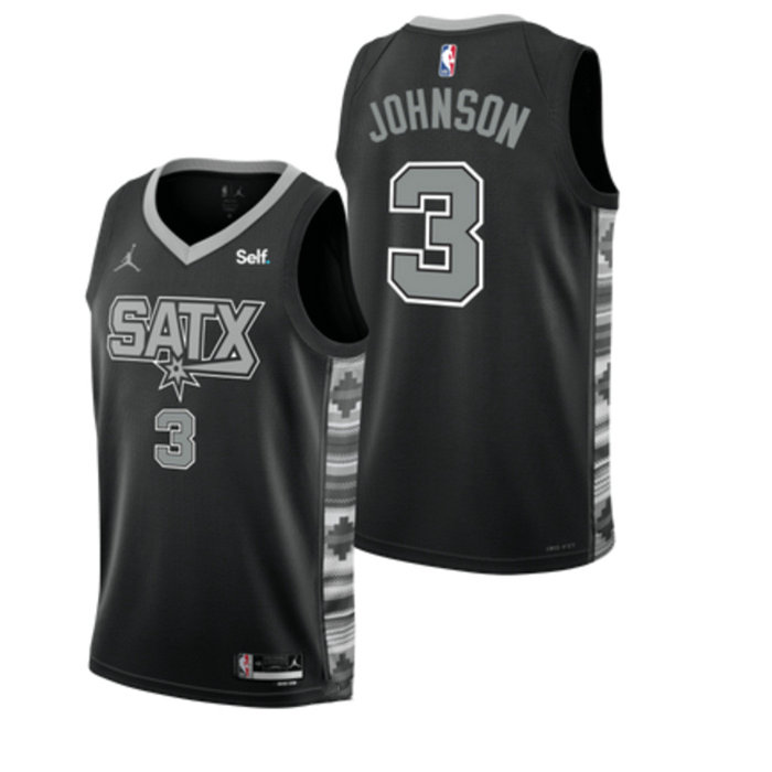 Men's San Antonio Spurs #3 Keldon Johnson Black 2022 23 Statement Edition Stitched Basketball Jersey