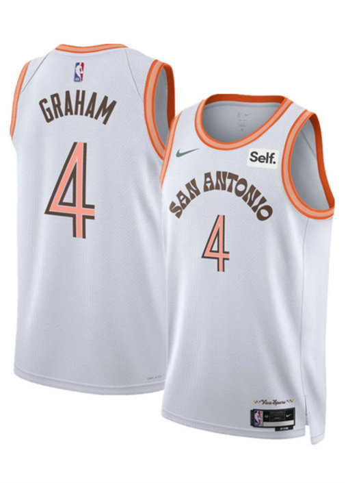 Men's San Antonio Spurs #4 Devonte' Graham White 2023 24 City Edition Stitched Basketball Jersey