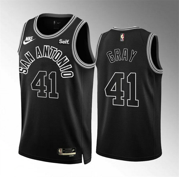 Men's San Antonio Spurs #41 Raiquan Gray 2022 23 Black Classic Edition Stitched Basketball Jersey