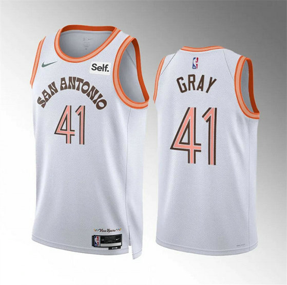 Men's San Antonio Spurs #41 Raiquan Gray White 2023 24 City Edition Stitched Basketball Jersey