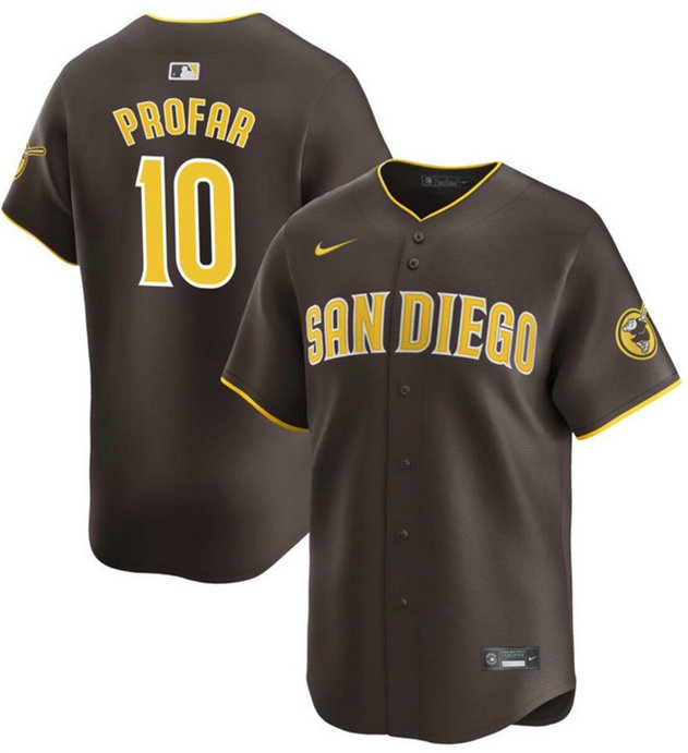 Men's San Diego Padres #10 Jurickson Profar Brown 2024 Away Limited Stitched Baseball Jersey