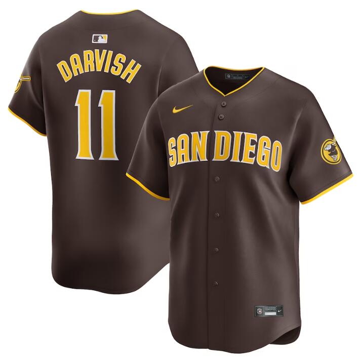 Men's San Diego Padres #11 Yu Darvish Brown 2024 Away Limited Stitched Baseball Jersey