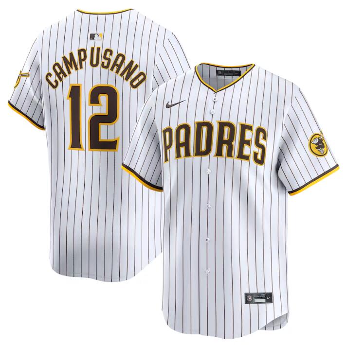 Men's San Diego Padres #12 Luis Campusano White 2024 Home Limited Stitched Baseball Jersey