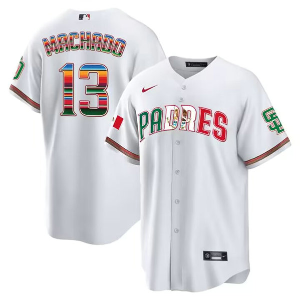 Men's San Diego Padres #13 Manny Machado Mexico White Cool Base Stitched Baseball Jersey
