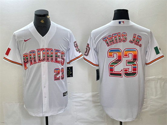 Men's San Diego Padres #23 Fernando Tatis Jr. Mexico White Cool Base Stitched Baseball Jersey
