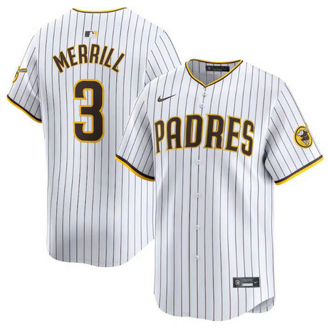 Men's San Diego Padres #3 Jackson Merrill White 2024 Home Limited Stitched Baseball Jersey